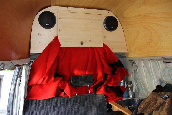 New door over the overhead storage above cab (holds all the blankets, pillows, sleeping bags, ect....)