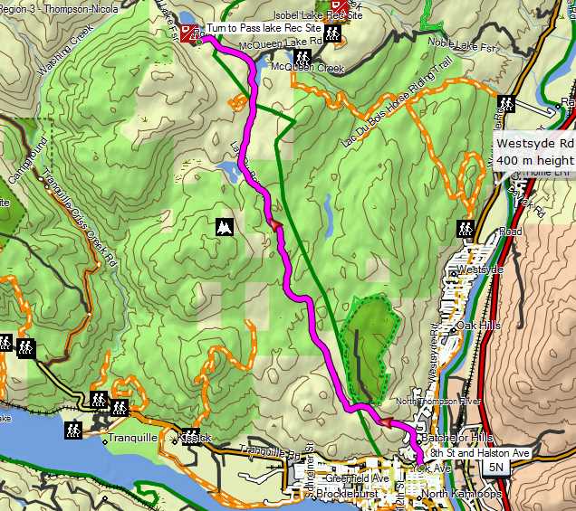 Route from North Kamloops