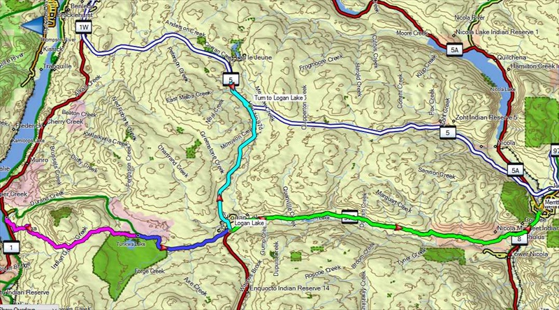 Routes to Tunkwa from various directions. North to the Left.