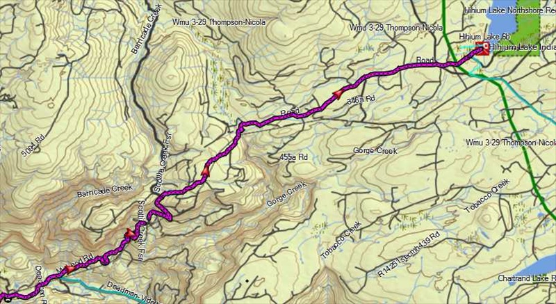 Route from Deadman-Vidette Rd. to HiHium.  Right is North