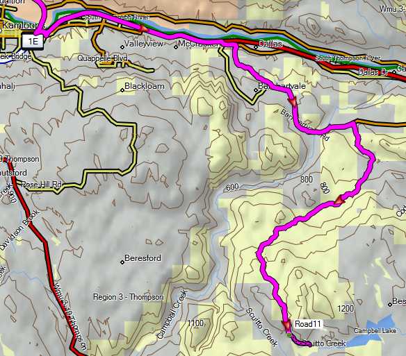 Route to Scuitto from Kamloops