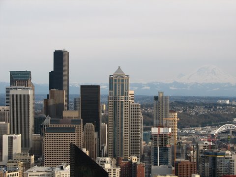Seattle Skyline from the Space Needle....Ranier in the background.