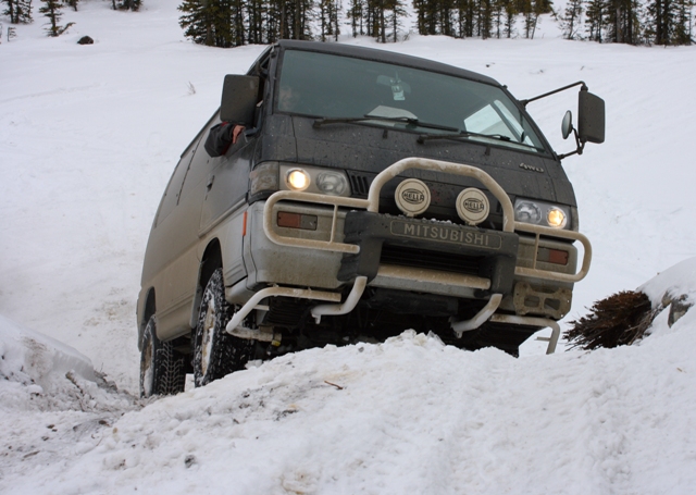 Another happy Delica owner... Brandon attemps a hill climb.