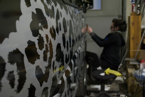 One spot at a time... go here for more pictures and information on installing decals on Della