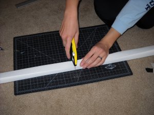 Sandy cutting the RediShade to 22"